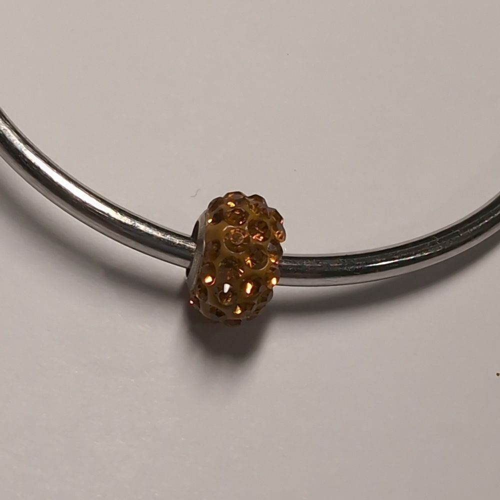 Silver with Orange Pave Charm for Pandora Style Bracelet